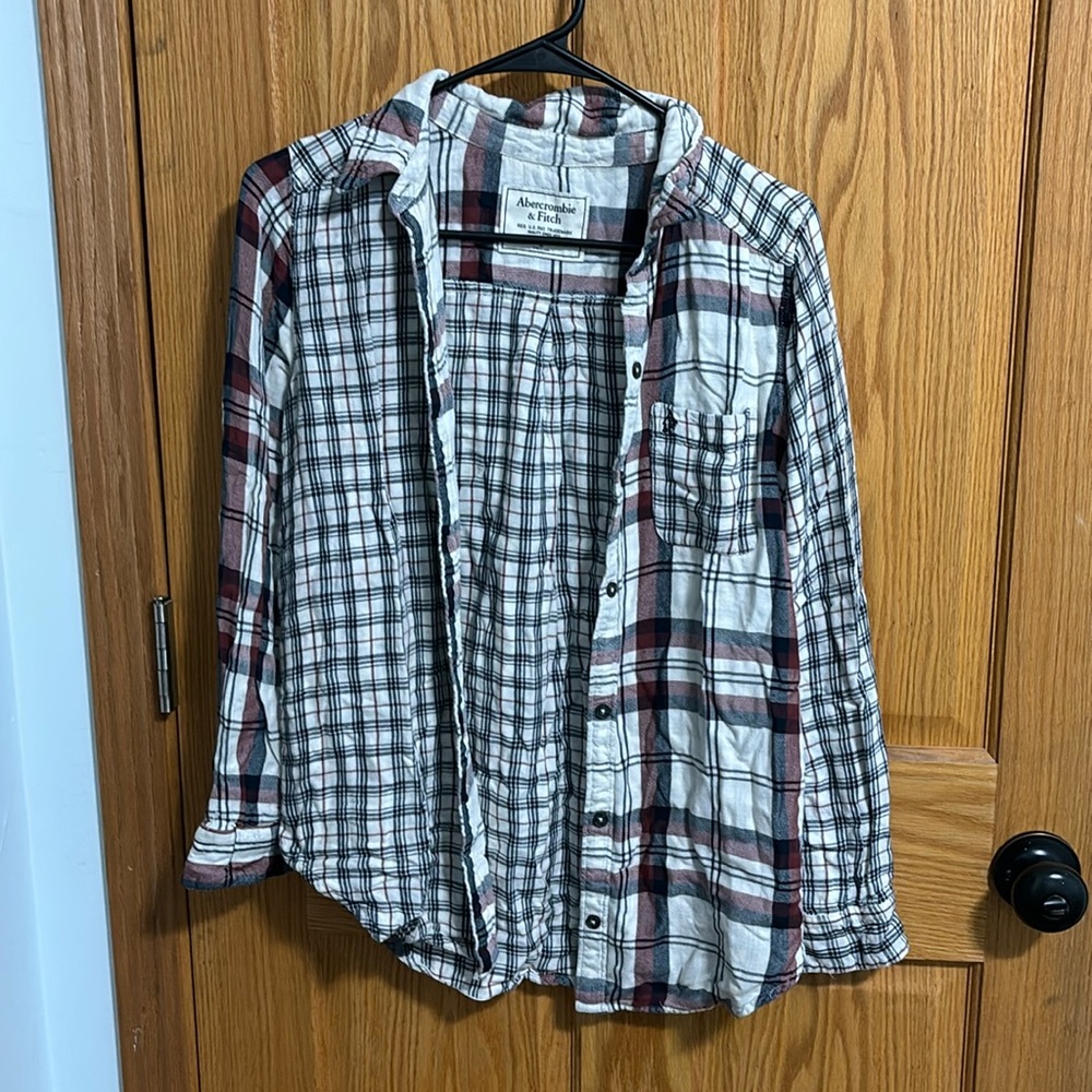 split pattern flannel, Abercrombie & Fitch, navy/red/white flannel